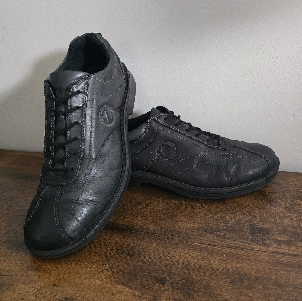 Ecco Shoes Lace Casual Sneakers Men Size 45 US 12 Black Leather Oxfords